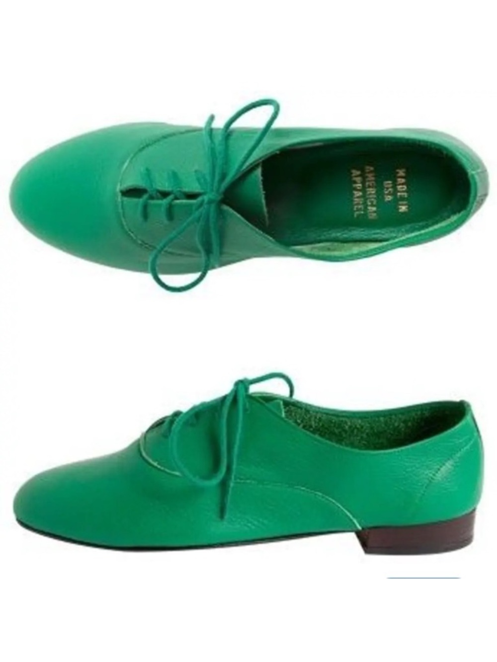 American Apparel Vintage Bobby Leather Lace-up Shoe Loafers Size 9 Green Indie